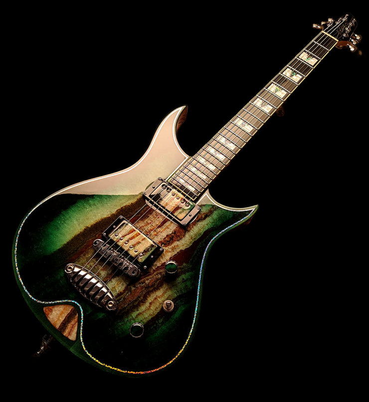 Zerberus Morpheus custom electric guitar with genuine Onyx Fantastico stone top in Green Burst finish