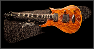 Zerberus Morpheus custom electric guitar Orange Burst stone top on guitar case