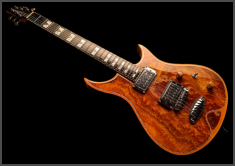 Zerberus Morpheus custom electric guitar Orange Burst stone top full instrument angled view